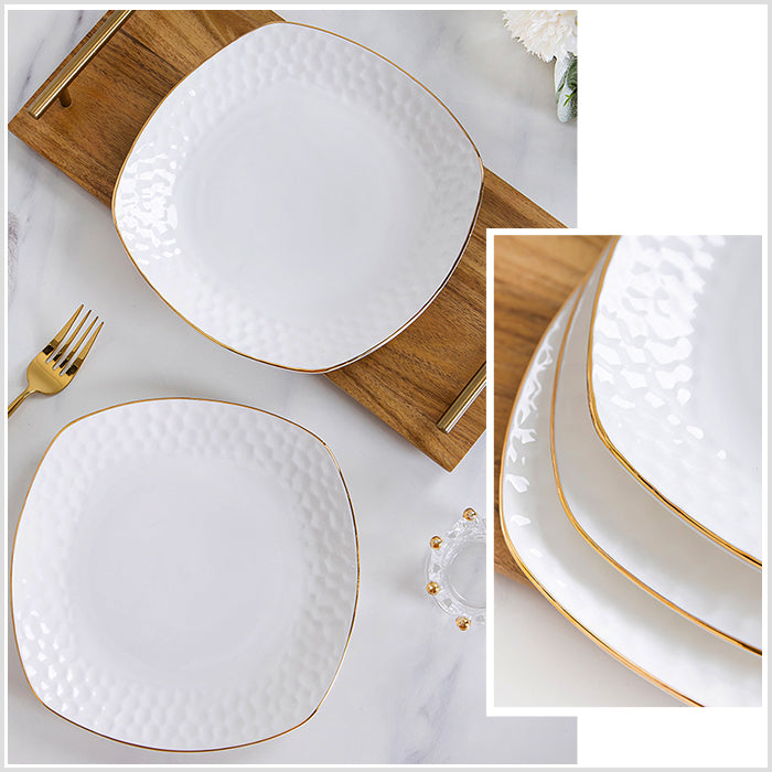Bone China Square Plate - Golf Shaped Edge with Gold Rim
