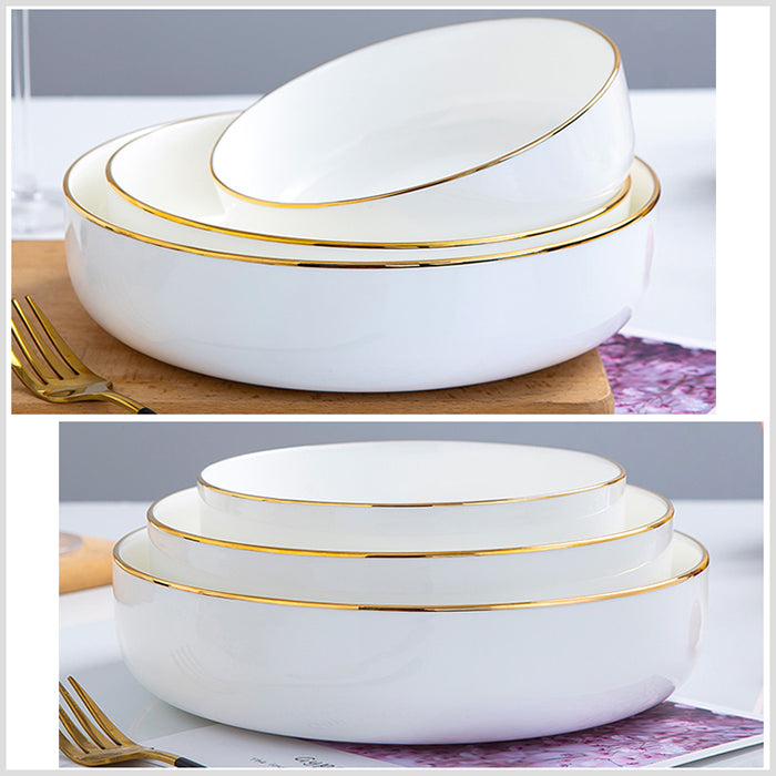 Bone China Dinnerware - Round Plate with Gold Rim