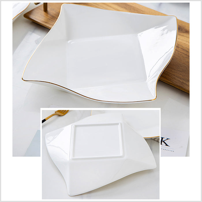 Bone China Dinnerware - Origami Plate with Gold Rim