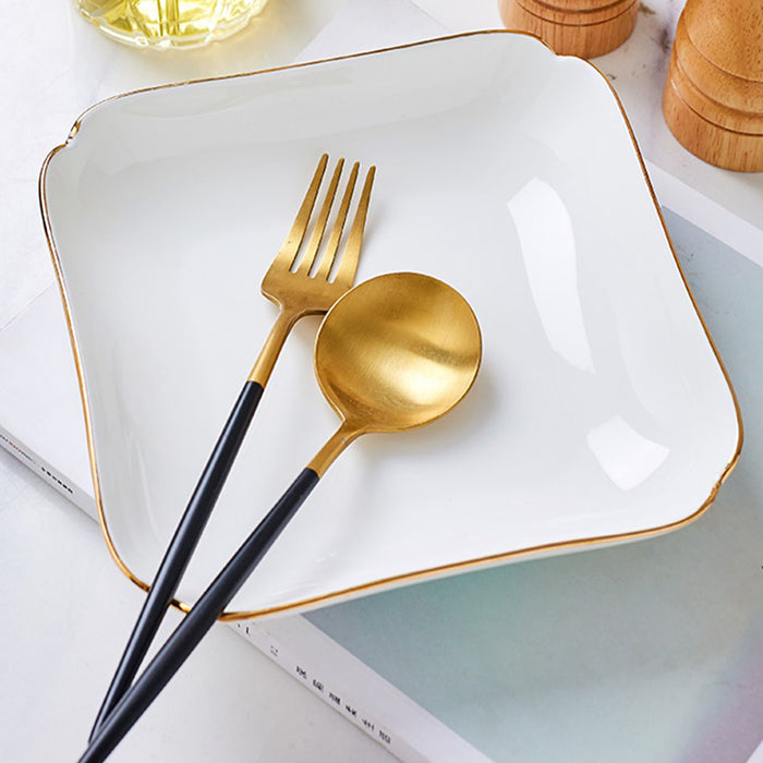 Bone China Square Plate with Gold Rim - Scallop or Ribbed Edge