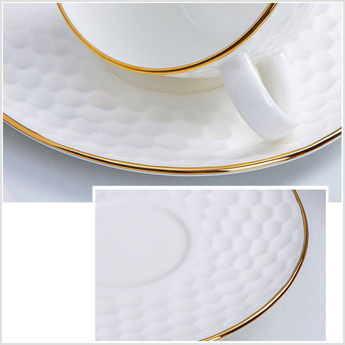 Bone China Tea Cup & Saucer - Gold Rimmed on Golf Shaped Surface