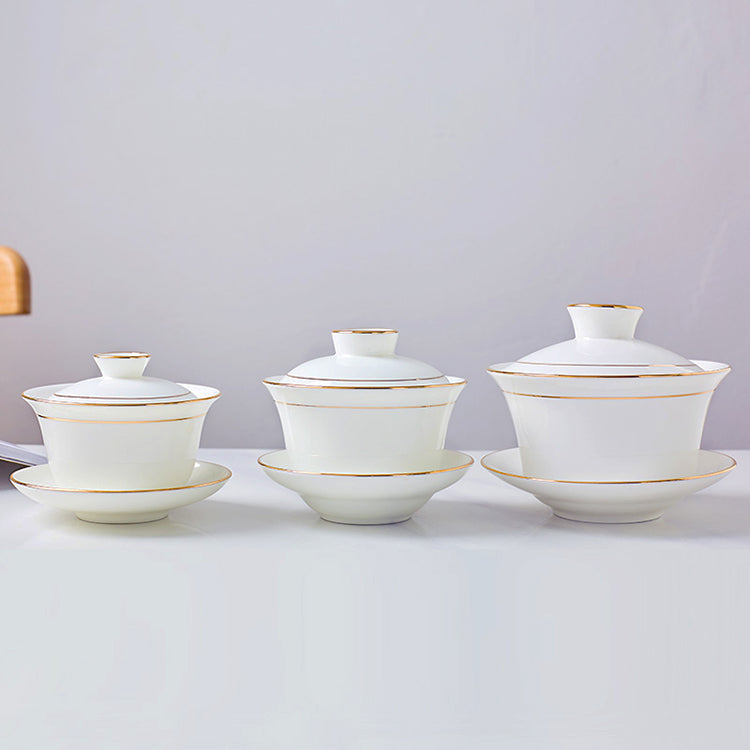 Bone China Gaiwan - White with Gold Rim
