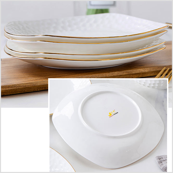 Bone China Square Plate - Golf Shaped Edge with Gold Rim