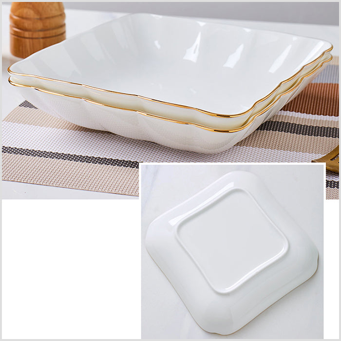 Bone China Square Plate with Gold Rim - Scallop or Ribbed Edge