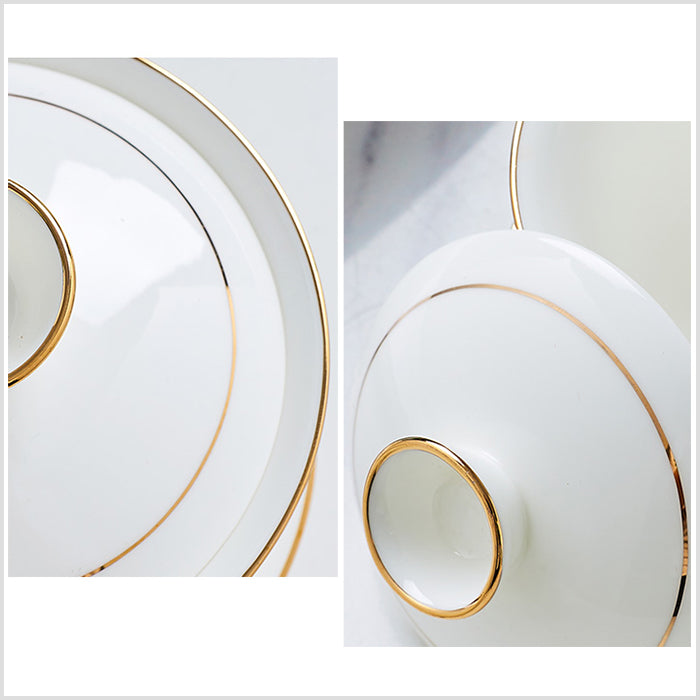 Bone China Gaiwan - White with Gold Rim