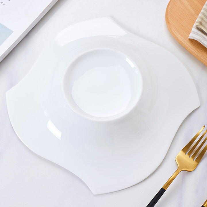 Bone China Deep Plate - Pinwheel Shaped with Concave Circle