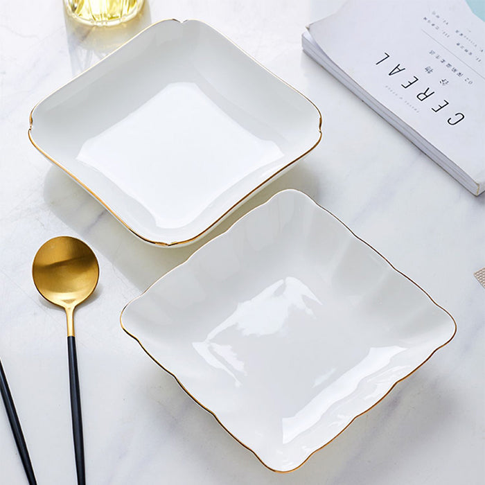 Bone China Square Plate with Gold Rim - Scallop or Ribbed Edge