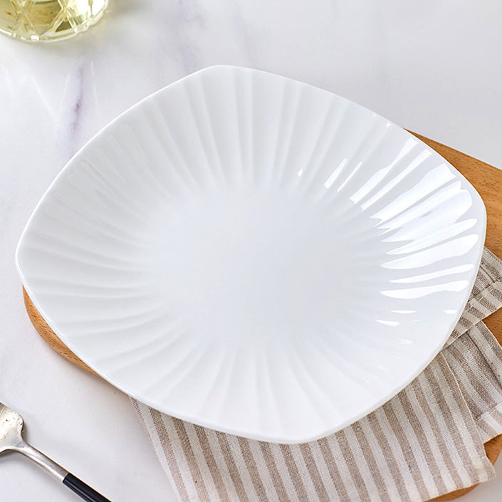 Bone China Square Plate - with Ribbed Front Edge