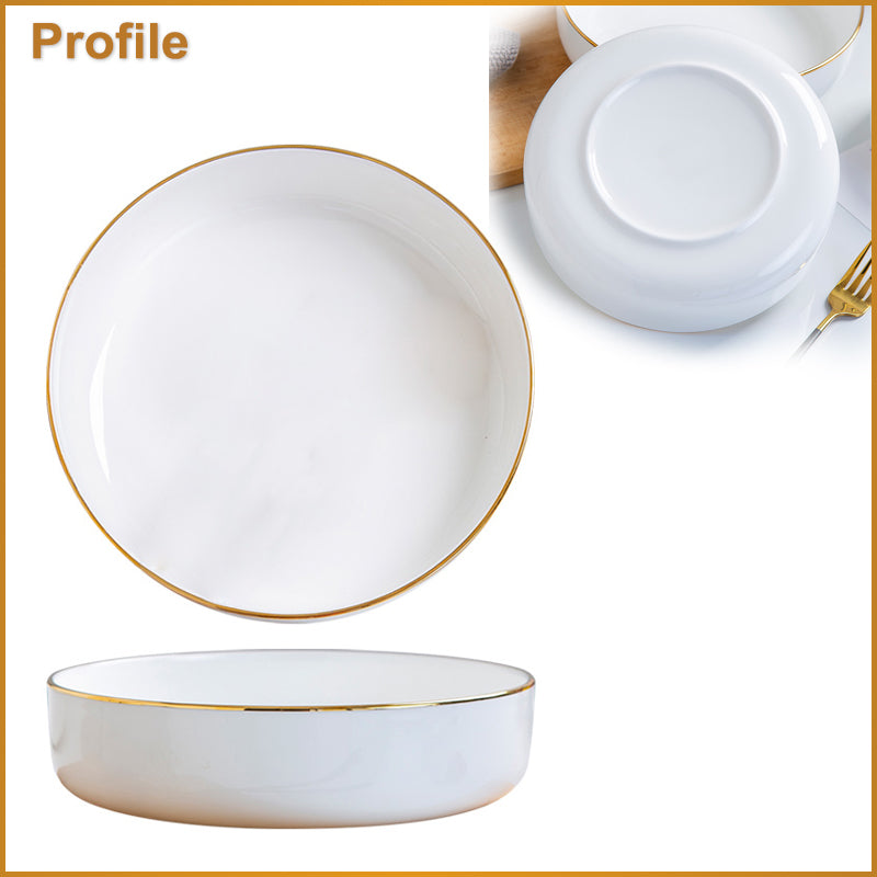 Bone China Dinnerware - Round Plate with Gold Rim