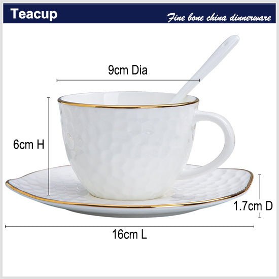 Bone China Tea Cup & Saucer - Gold Rimmed on Golf Shaped Surface