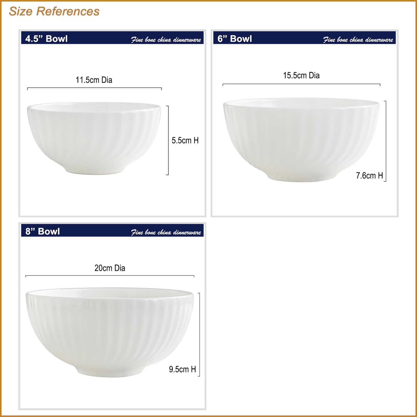 Bone China Round Bowl - with Curved Ridges