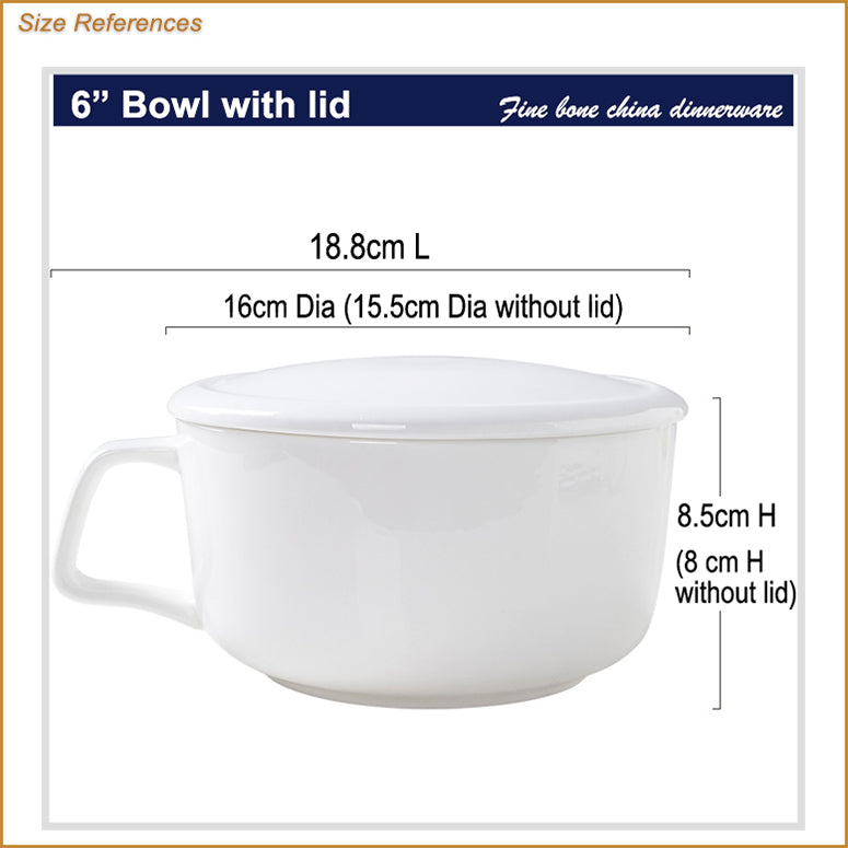 Bone China Noodle Bowl - with Lid & Handle