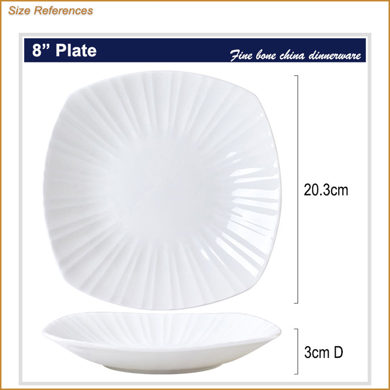 Bone China Square Plate - with Ribbed Front Edge