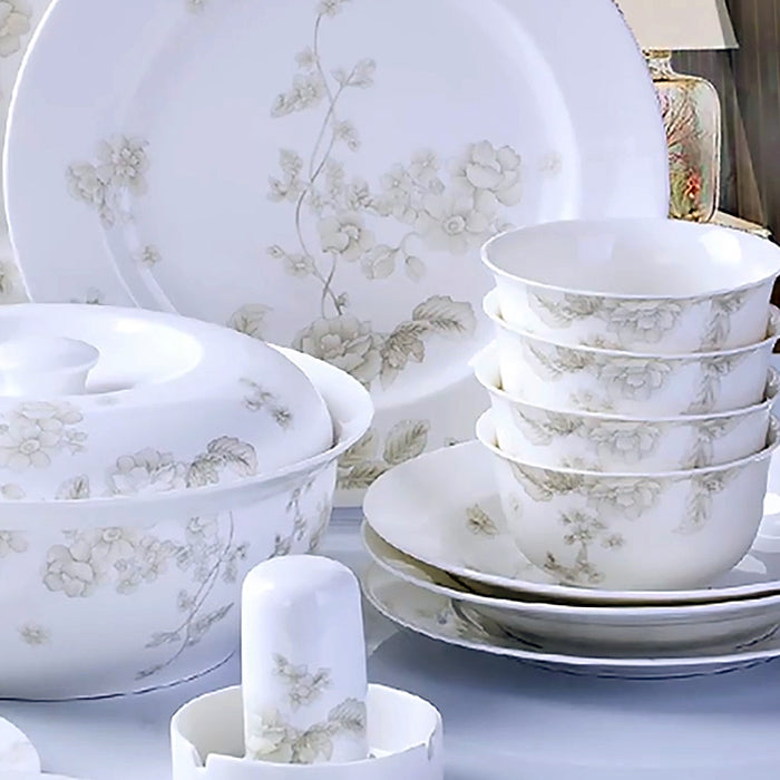 Bone China Dinnerware Set - Floral Motif in Pale Tone