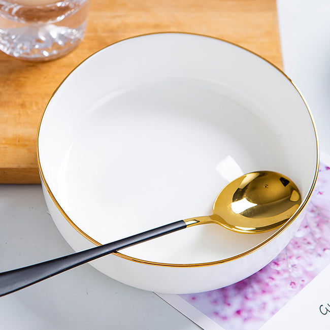 Bone China Dinnerware - Round Plate with Gold Rim