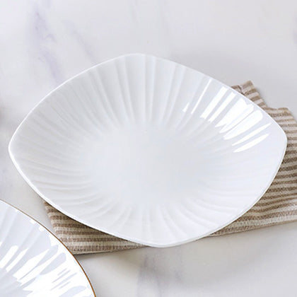 Bone China Square Plate - with Ribbed Front Edge