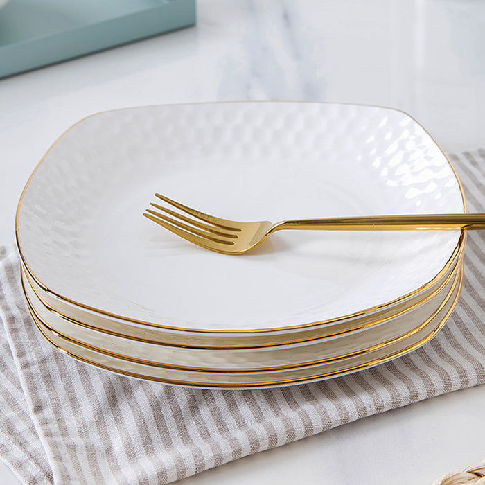 Bone China Square Plate - Golf Shaped Edge with Gold Rim