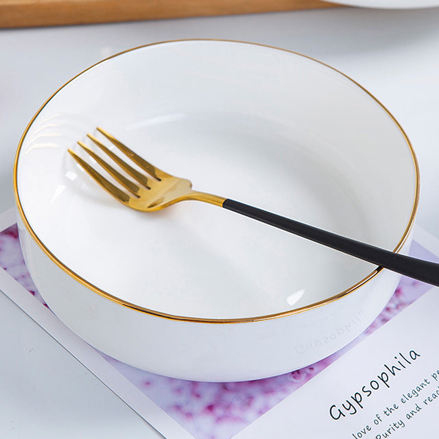 Bone China Dinnerware - Round Plate with Gold Rim