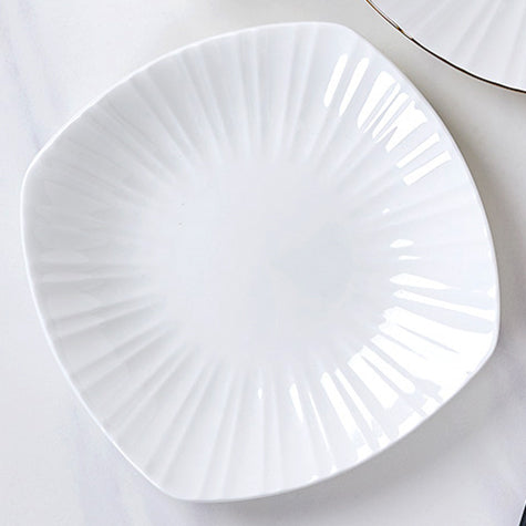 Bone China Square Plate - with Ribbed Front Edge