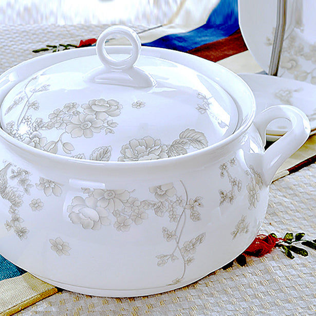 Bone China Dinnerware Set - Floral Motif in Pale Tone