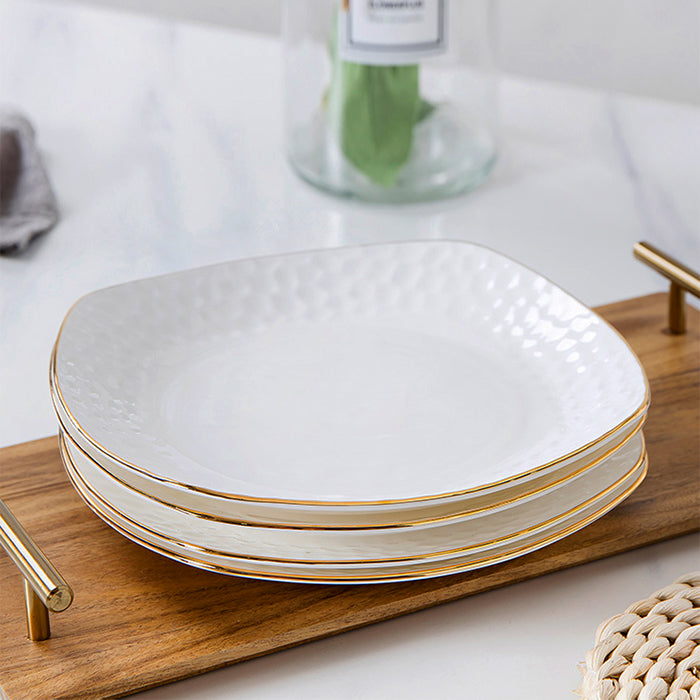 Bone China Square Plate - Golf Shaped Edge with Gold Rim