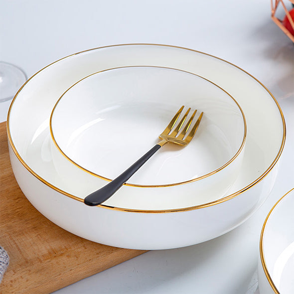 Bone China Dinnerware - Round Plate with Gold Rim