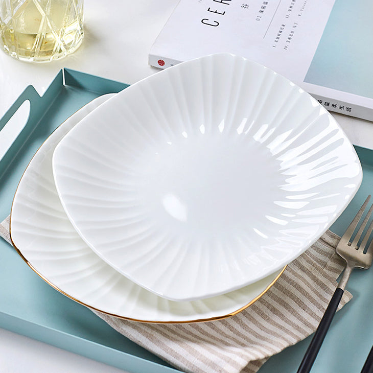 Bone China Square Plate - with Ribbed Front Edge
