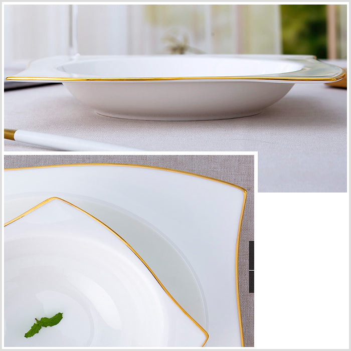 Bone China Deep Plate - Curved Edge with Concave Circle