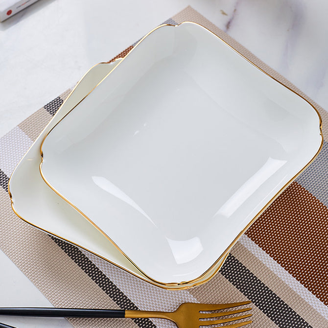 Bone China Square Plate with Gold Rim - Scallop or Ribbed Edge