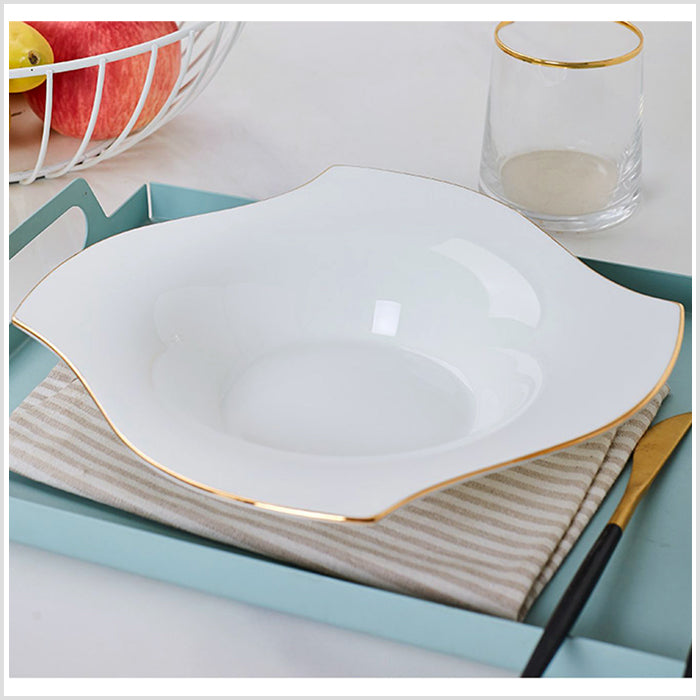 Bone China Deep Plate - Pinwheel Shaped with Concave Circle