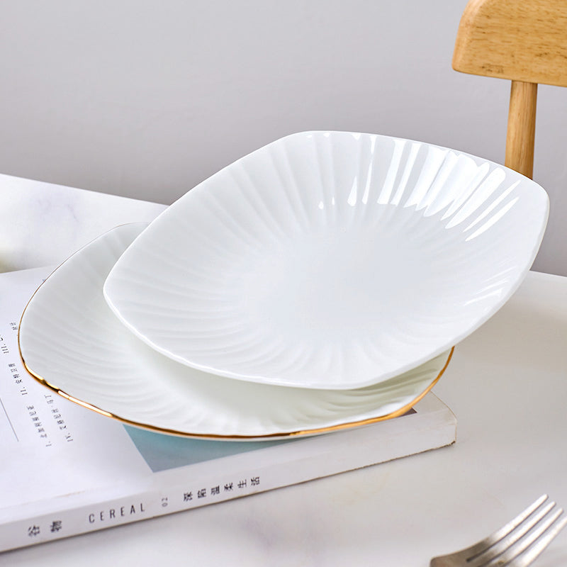 Bone China Square Plate - with Ribbed Front Edge