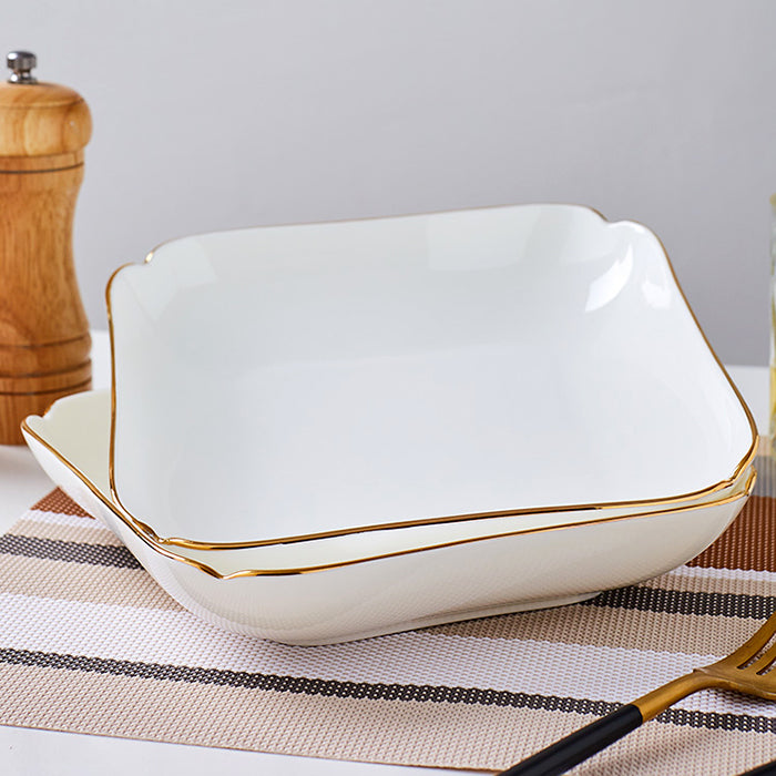 Bone China Square Plate with Gold Rim - Scallop or Ribbed Edge