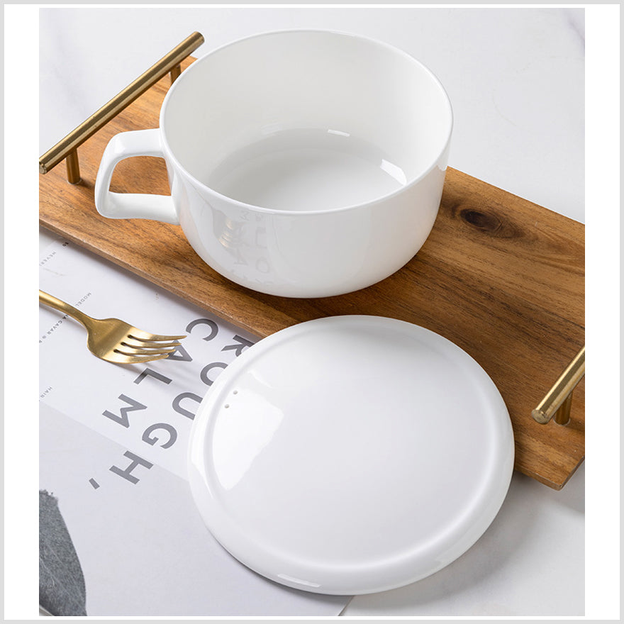 Bone China Noodle Bowl - with Lid & Handle