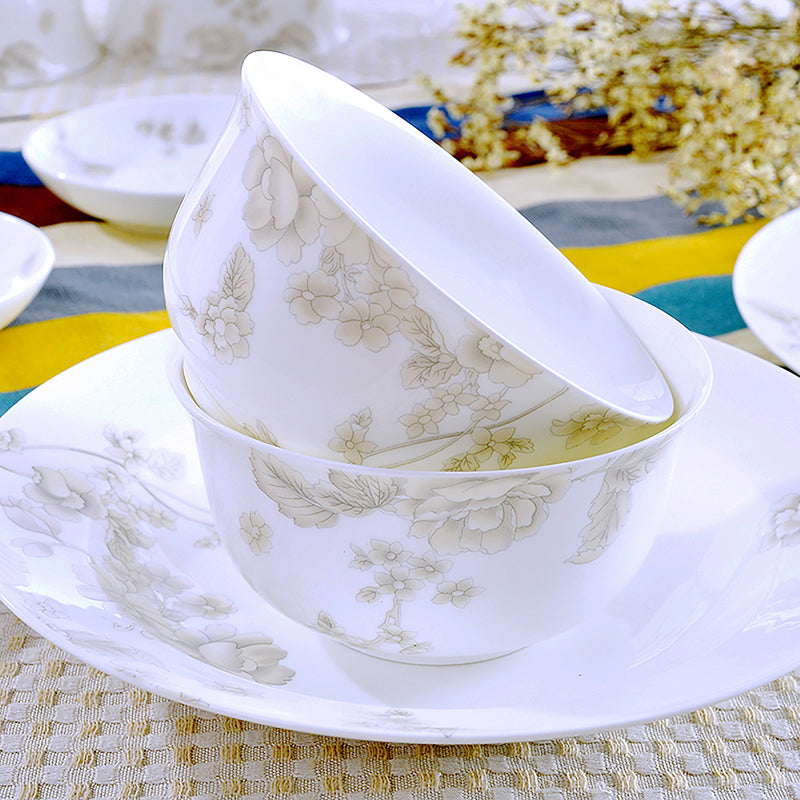 Bone China Dinnerware Set - Floral Motif in Pale Tone