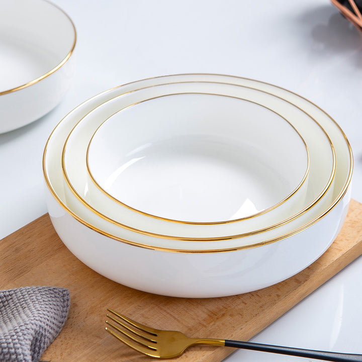 Bone China Dinnerware - Round Plate with Gold Rim
