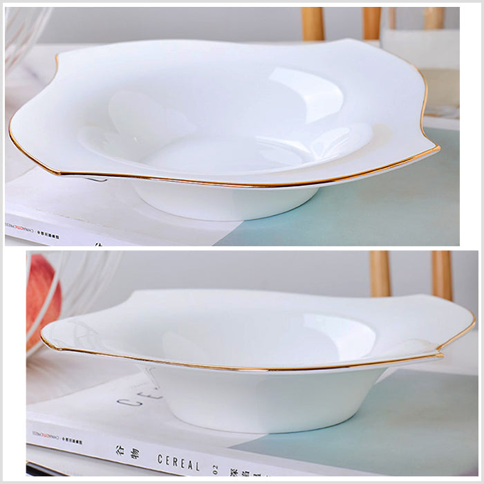 Bone China Deep Plate - Pinwheel Shaped with Concave Circle