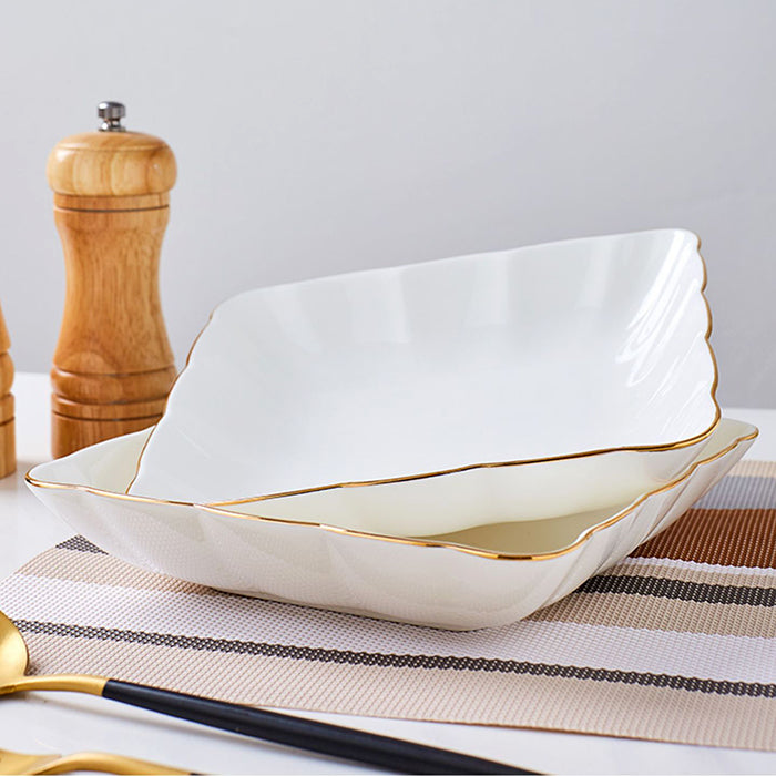 Bone China Square Plate with Gold Rim - Scallop or Ribbed Edge