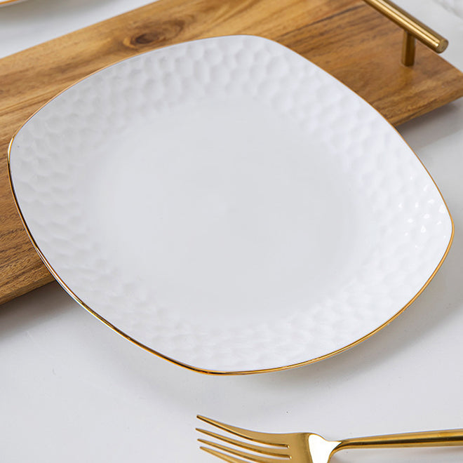 Bone China Square Plate - Golf Shaped Edge with Gold Rim