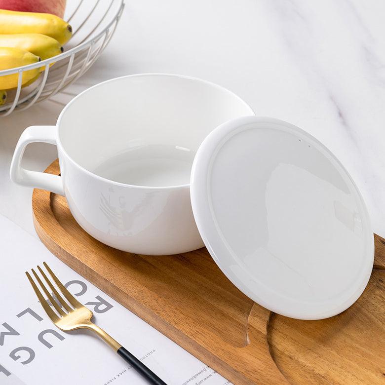 Bone China Noodle Bowl - with Lid & Handle