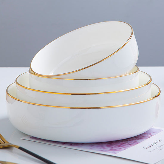 Bone China Dinnerware - Round Plate with Gold Rim