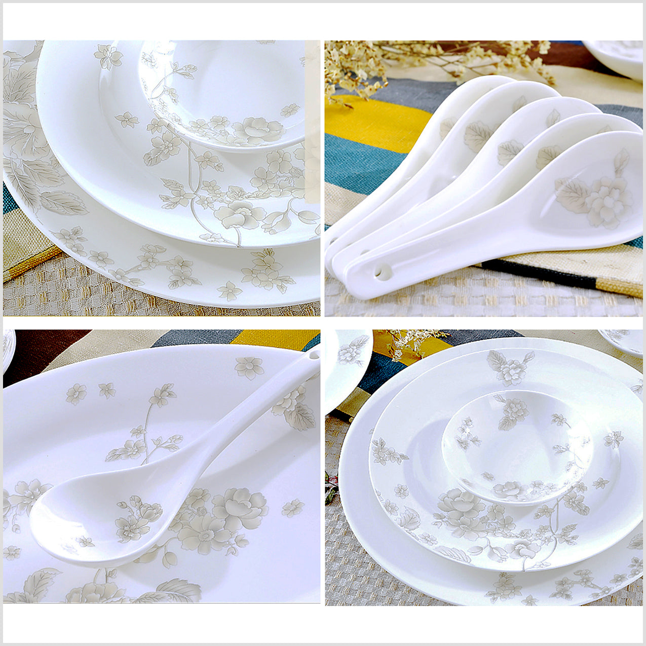 Bone China Dinnerware Set - Floral Motif in Pale Tone