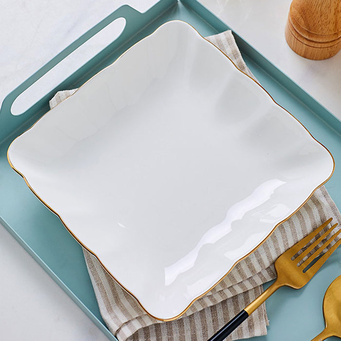 Bone China Square Plate with Gold Rim - Scallop or Ribbed Edge
