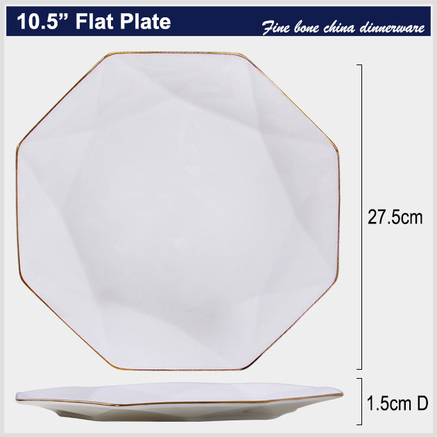 Bone China Dinnerware - Octagon Plate with Gold Rim