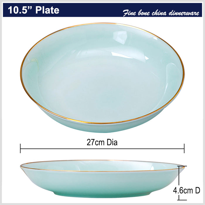 Bone China Celadon Dinnerware - Soup Plate with Gold Rim