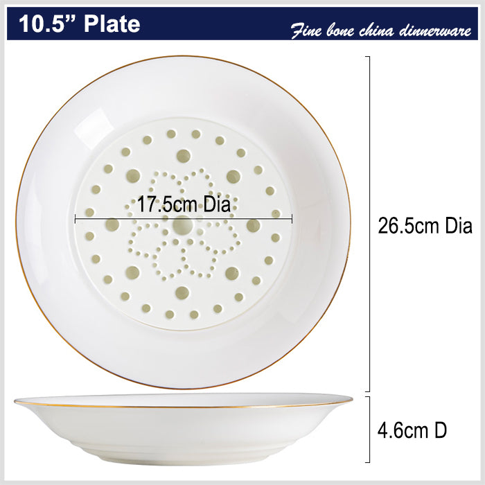 Bone China Dumpling Plate with Strainer - Gold Rimmed