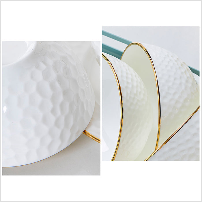 Bone China Round Bowl - Golf Shaped Surface & Gold Rim