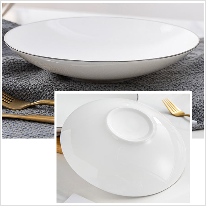 Bone China Round Plate - White with Silver Rim