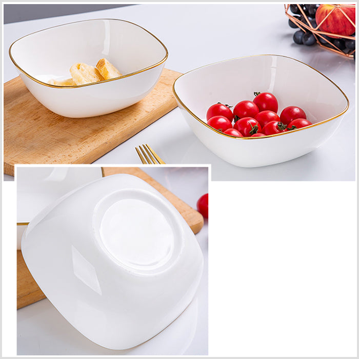 Bone China Tableware - Square Bowl with Curved Edge