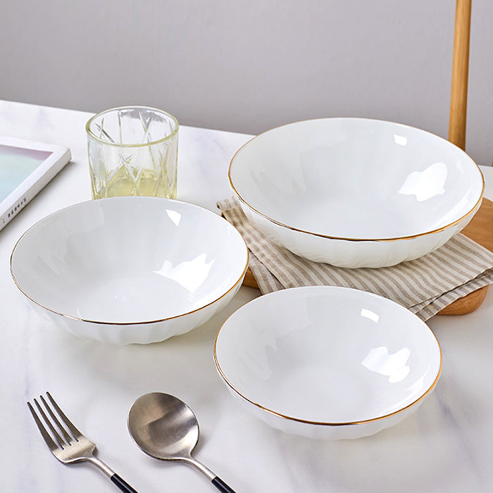Bone China Ribbed Bowl - with Wide Mouth & Gold Rim