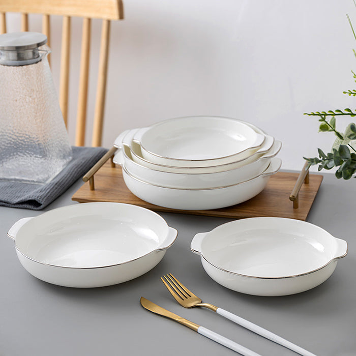 Bone China Dinnerware - Earred Dish with Silver Rim